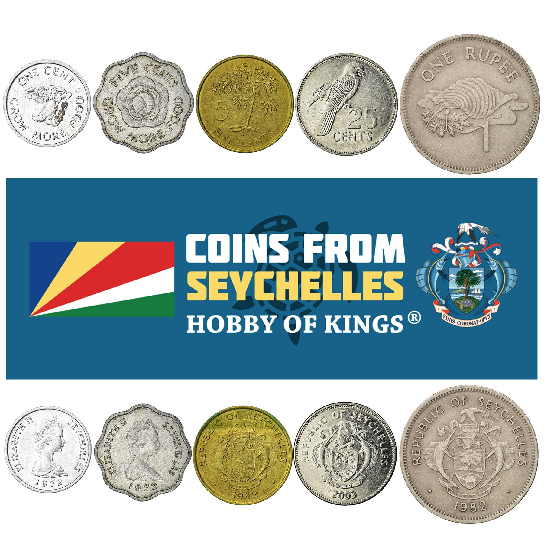 Hobby Of Kings Different Coins - Old Collectible Seychelloise Foreign Currency For Collecting Book - Unique Commemorative World Money Sets - Gifts For Collectors - Collection Of 5