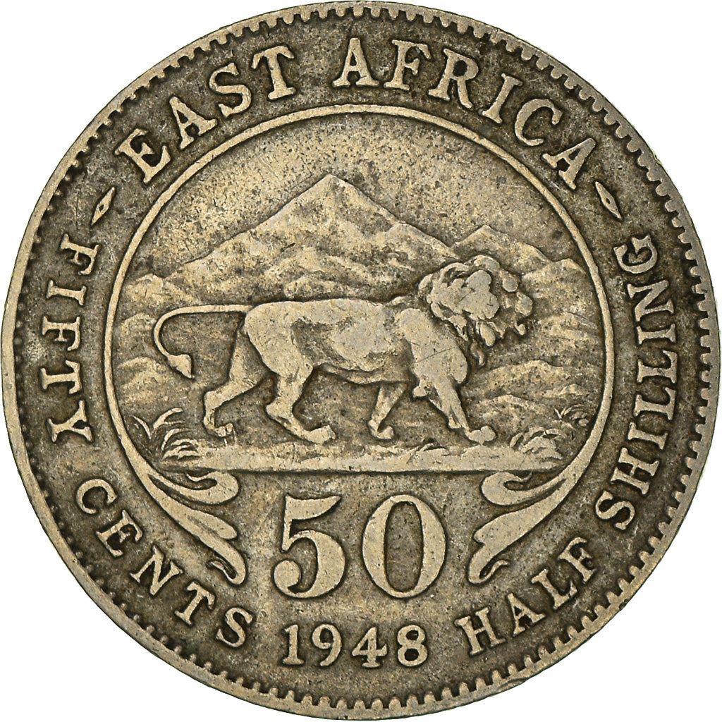East Africa | 50 Cents Coin | George VI | Lion | Mountains | Km:30 | 1948 - 1952