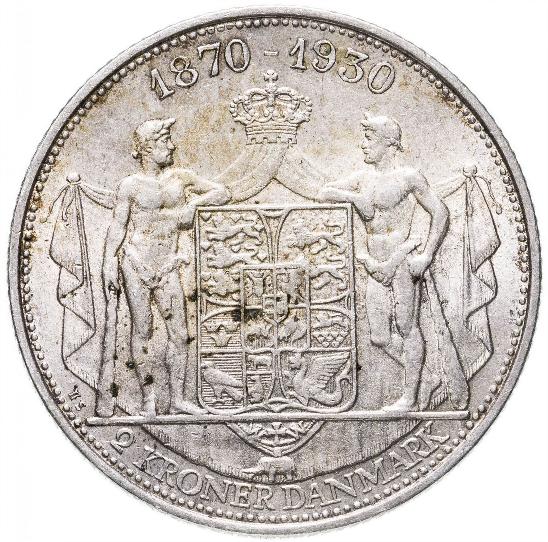 Denmark | 2 Kroner Coin | Silver | King Christian X's 60th birthday | KM:829 | 1930