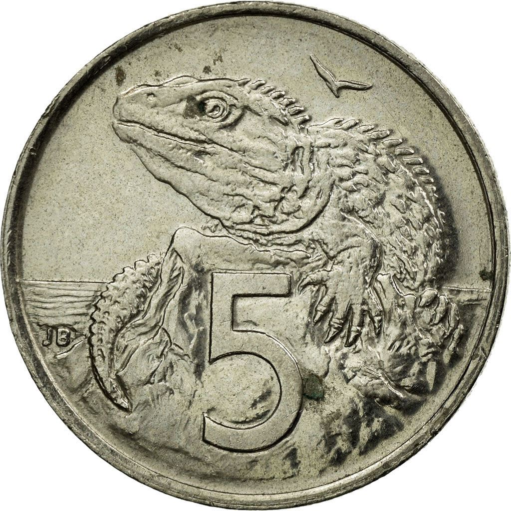New Zealander 5 Cents Coin | Queen Elizabeth II | Tuatara Lizard | KM116 | 1999 - 2006