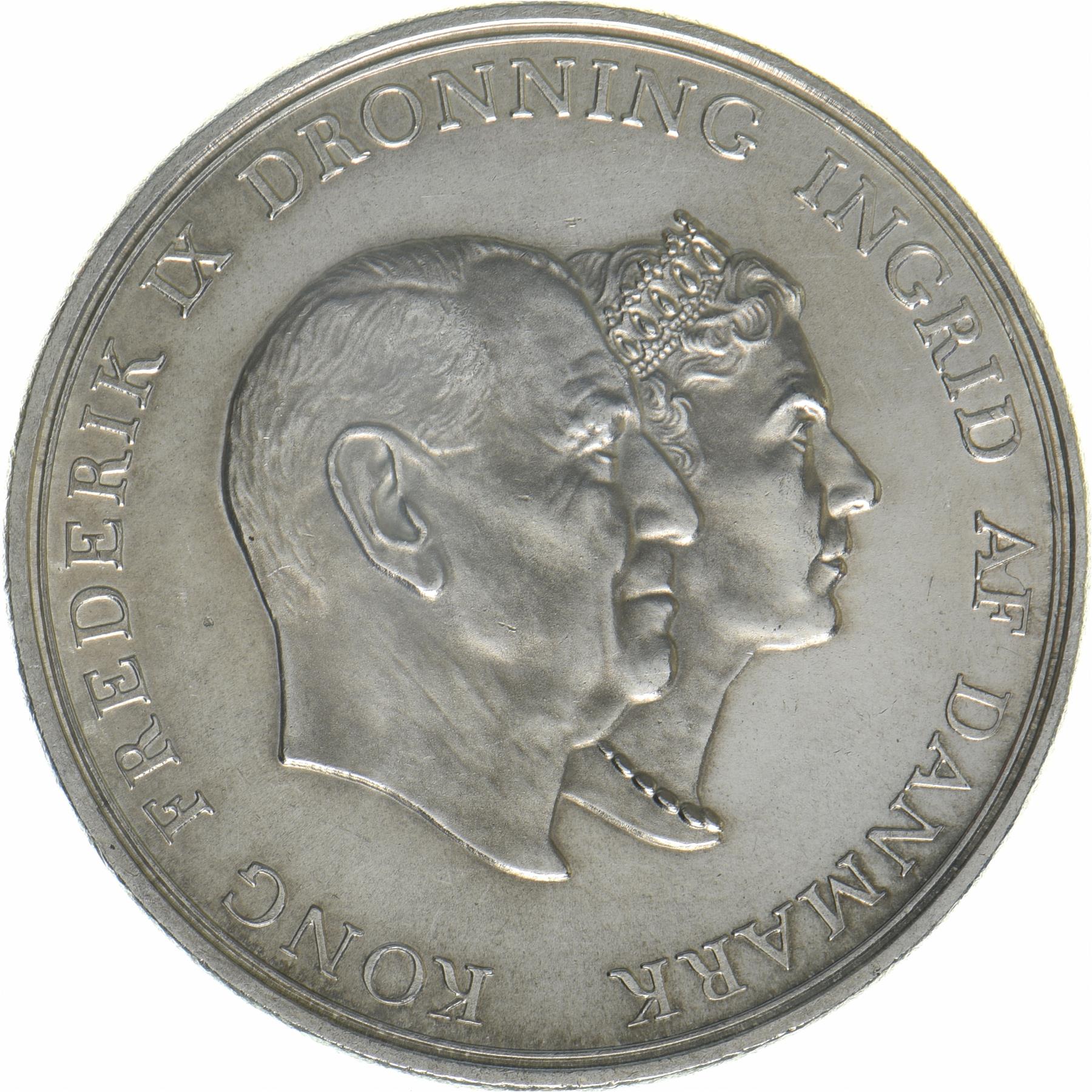 Denmark | 5 Kroner Coin | Silver | Silver Wedding Anniversary | KM:852 | 1960