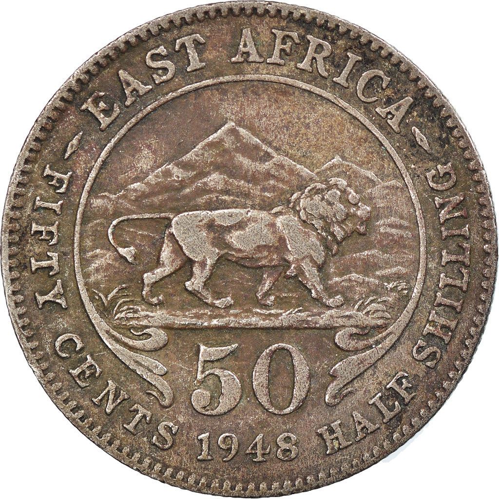 East Africa | 50 Cents Coin | George VI | Lion | Mountains | Km:30 | 1948 - 1952