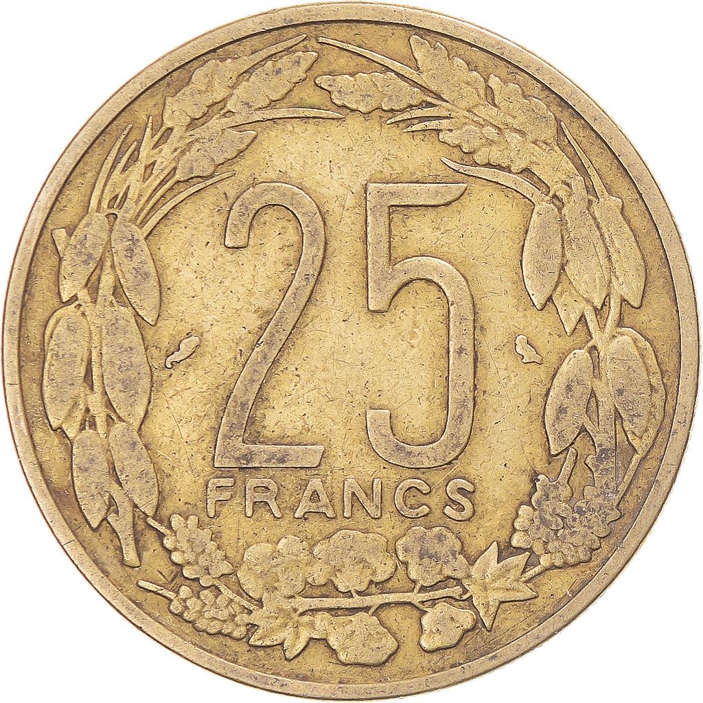 Central African States | 25 Francs Cfa Coin | Antelope | Crops | Km:4A | 1970 - 1972