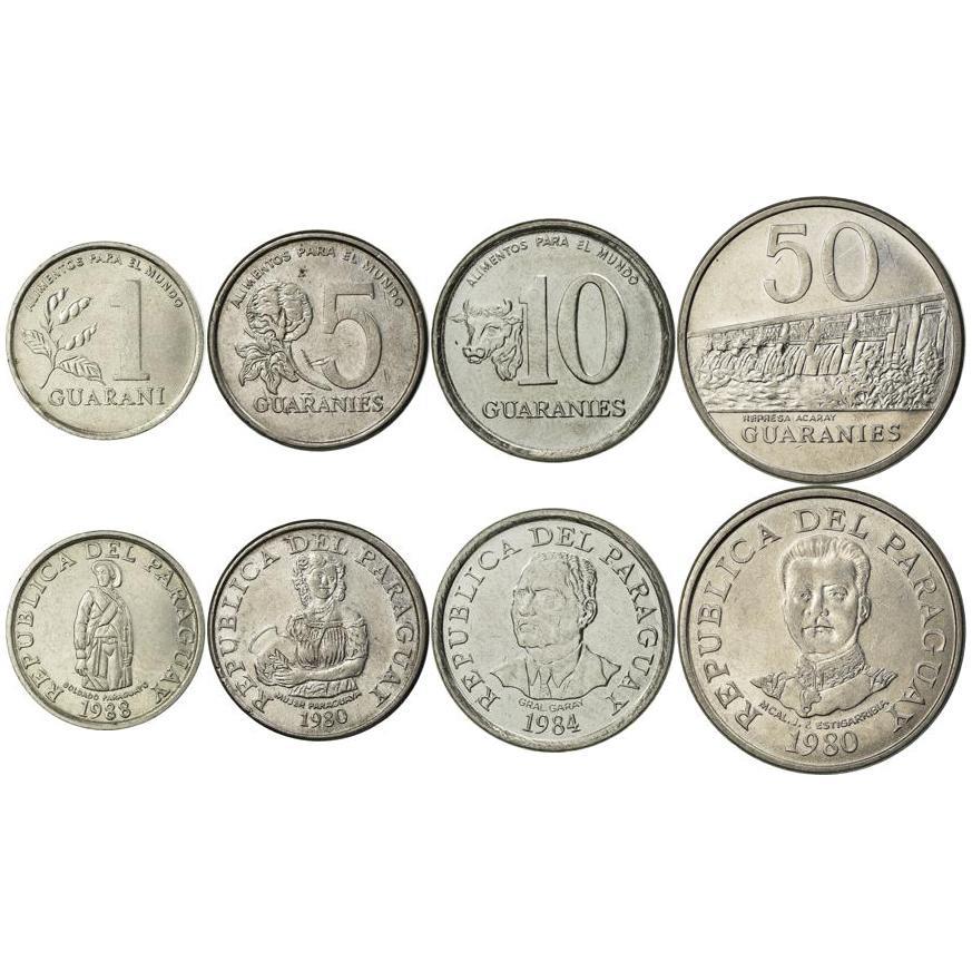 Paraguay | 4 Coin Set | 1 Guarani 5 10 50 Guaranies | 1978 - 1988
