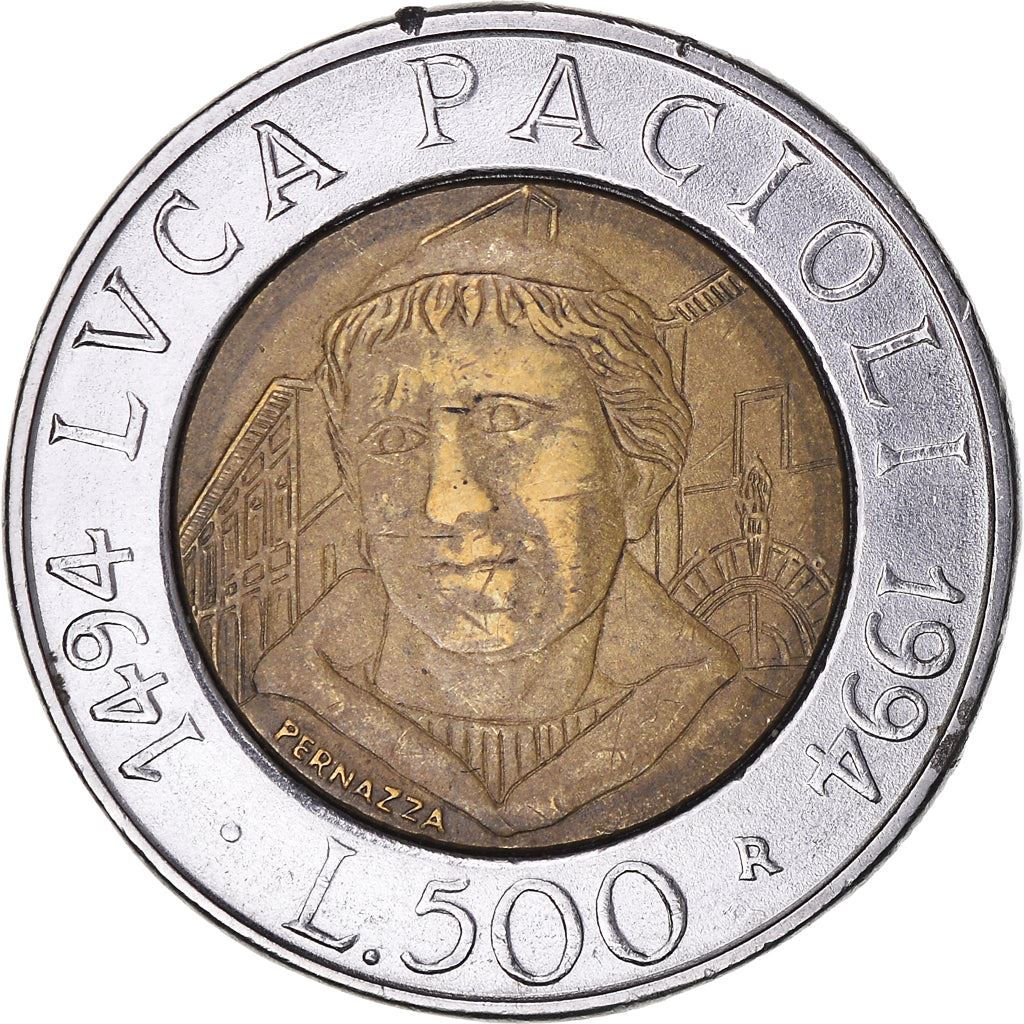 Italy | 500 Lire Coin | Luca Pacioli | Km:167 | 1994