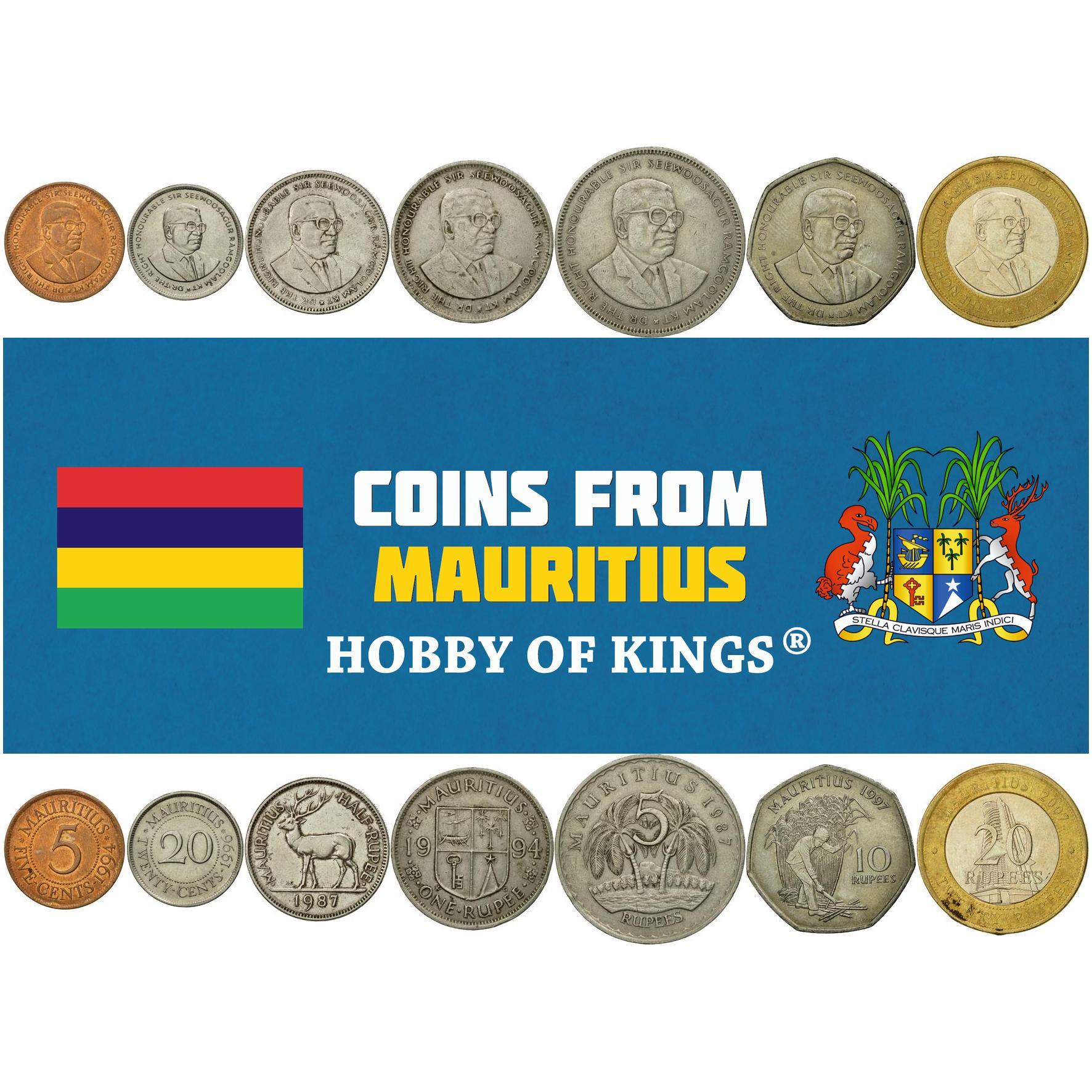 Mauritius | 7 Coin Set | 5 20 Cents 1/2 1 Rupee 5 10 20 Rupees | 1987 - 2010