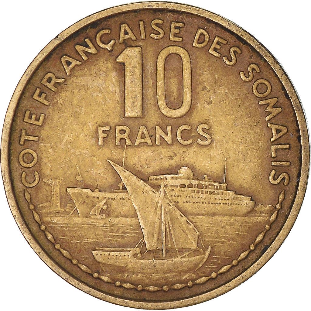French Somaliland | 10 Francs Coin | Marianne | Dhow | Ocean Liner | Km:11 | 1965