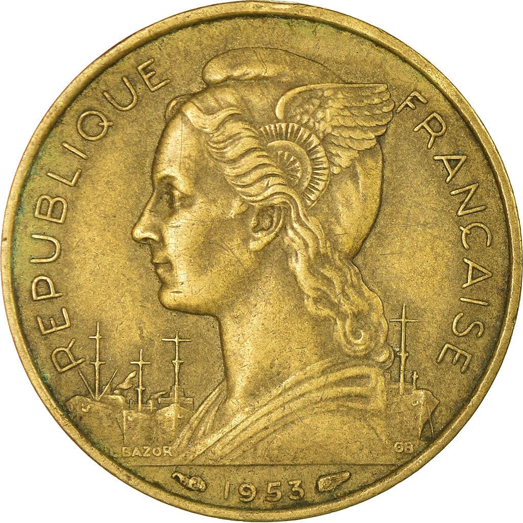 Madagascar | 20 Francs Coin | Marianne | Cargo Ships | Map | Horns | Km:7 | 1953