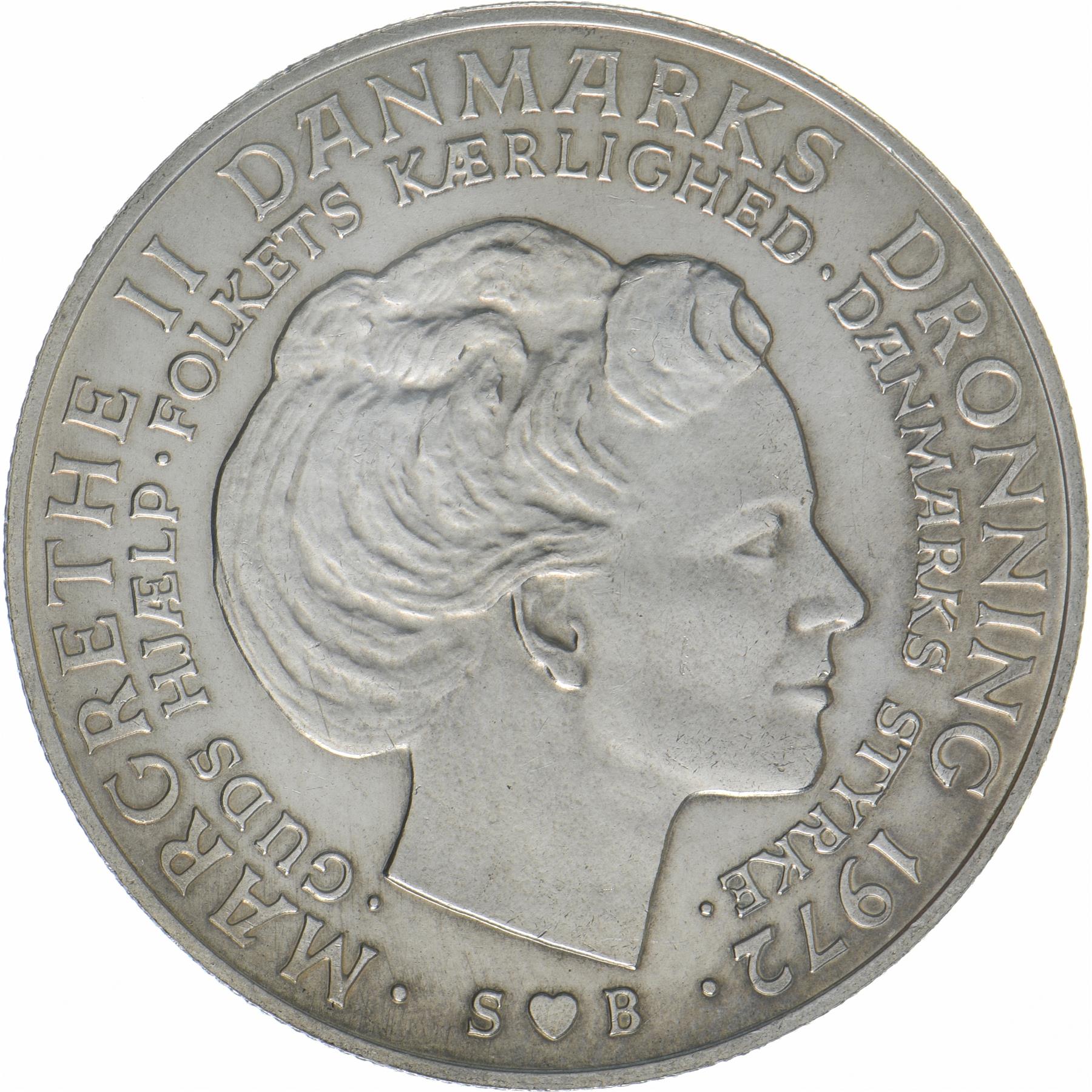 Denmark | 10 Kroner Coin | Silver | Death of Frederik IX and accession of Margrethe II | KM:858 | 1972
