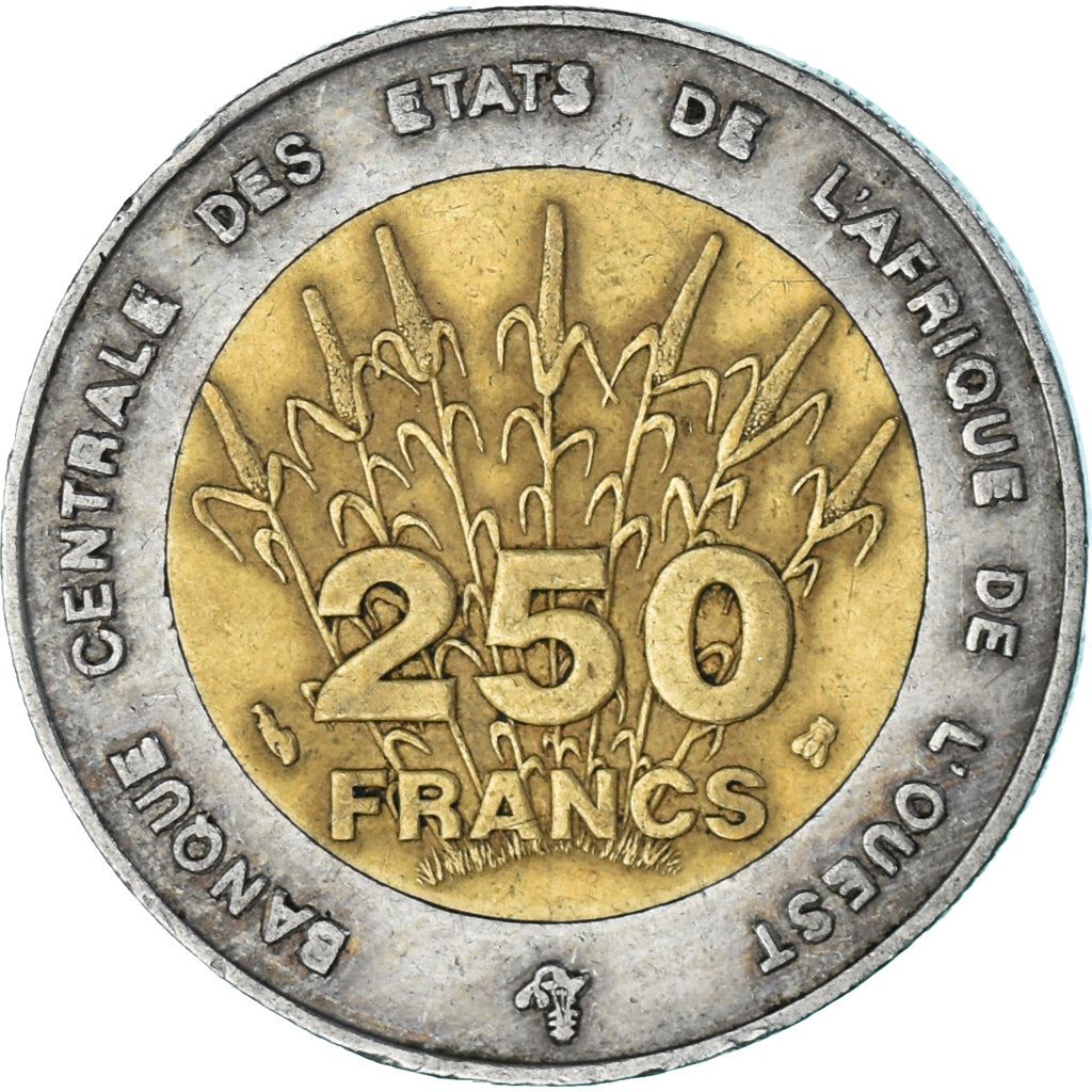 Western African States | 250 Francs Cfa Coin | Emblem of Central Bank | Africa | Corn | Km:13 | 1992 - 1996