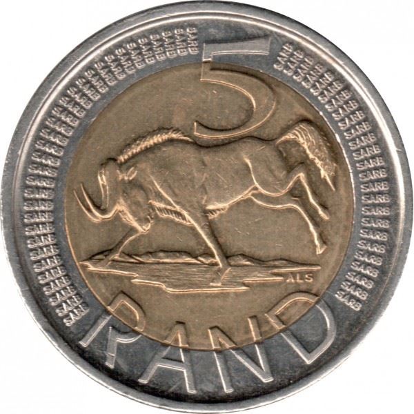 South Africa | 5 Rand Coin | Animals | Wildebeest | Gnu | Km:506 | 2011