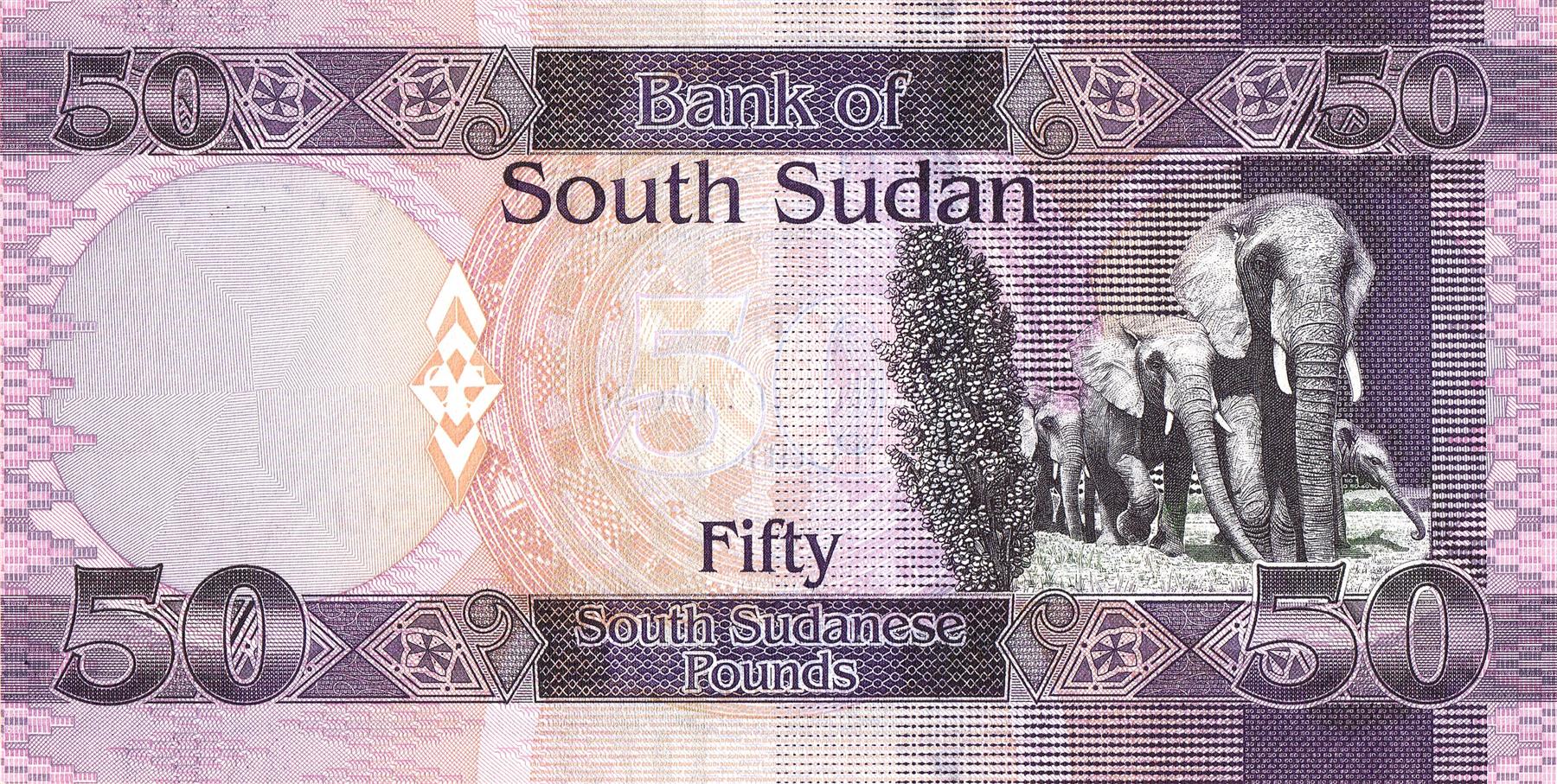 South Sudan | 50 South Sudanese Pounds Banknote | 2011 - 2019 | Dr. John Garang de Mabior | Grassland | Elephants
