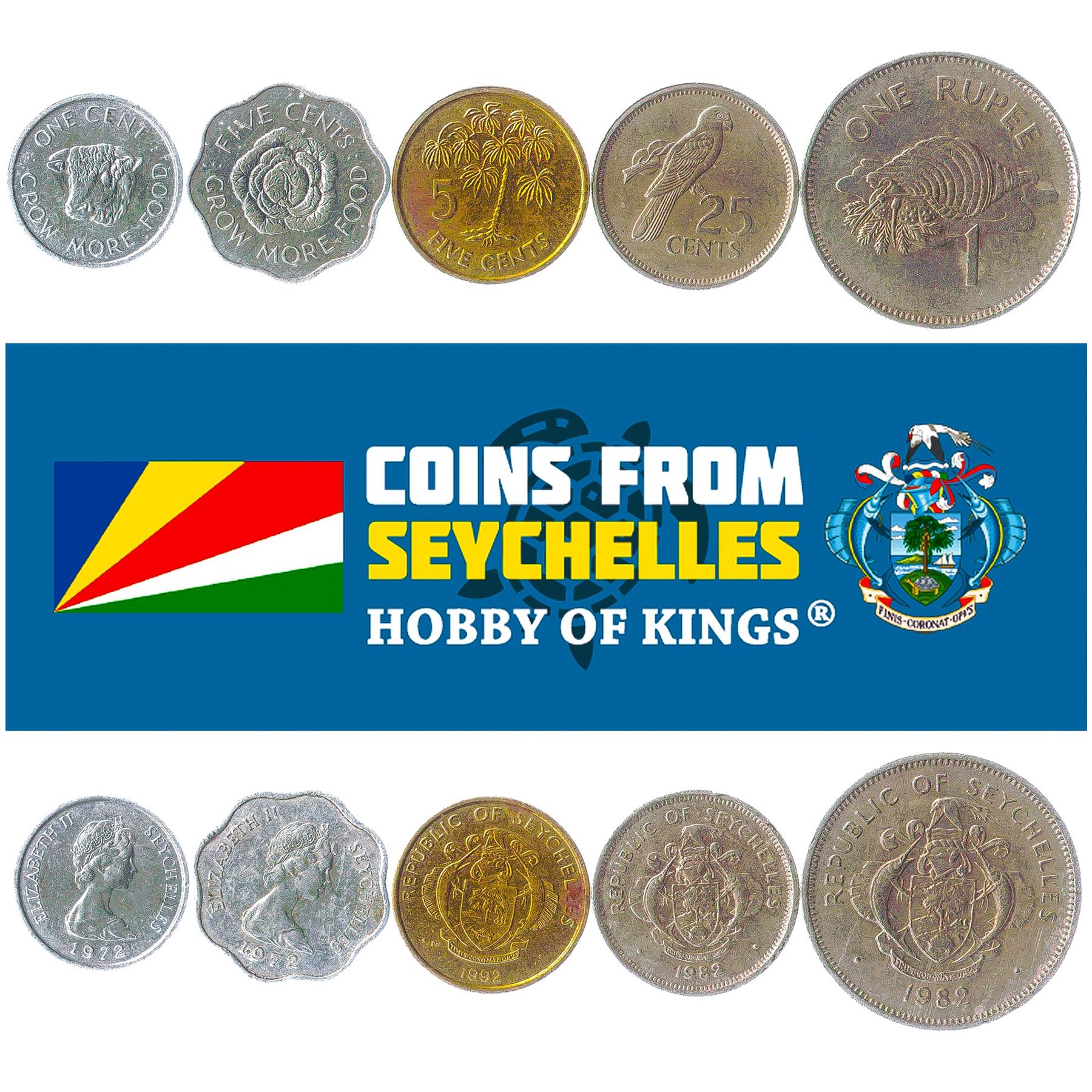 Hobby Of Kings Different Coins - Old Collectible Seychelloise Foreign Currency For Collecting Book - Unique Commemorative World Money Sets - Gifts For Collectors - Collection Of 5