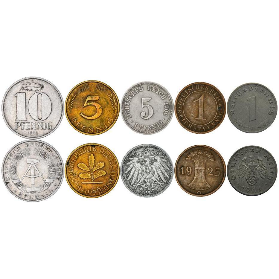 5 Mixed Coins | Federal Republic | East Germany | Third Reich | Weimar Republic | German Empire
