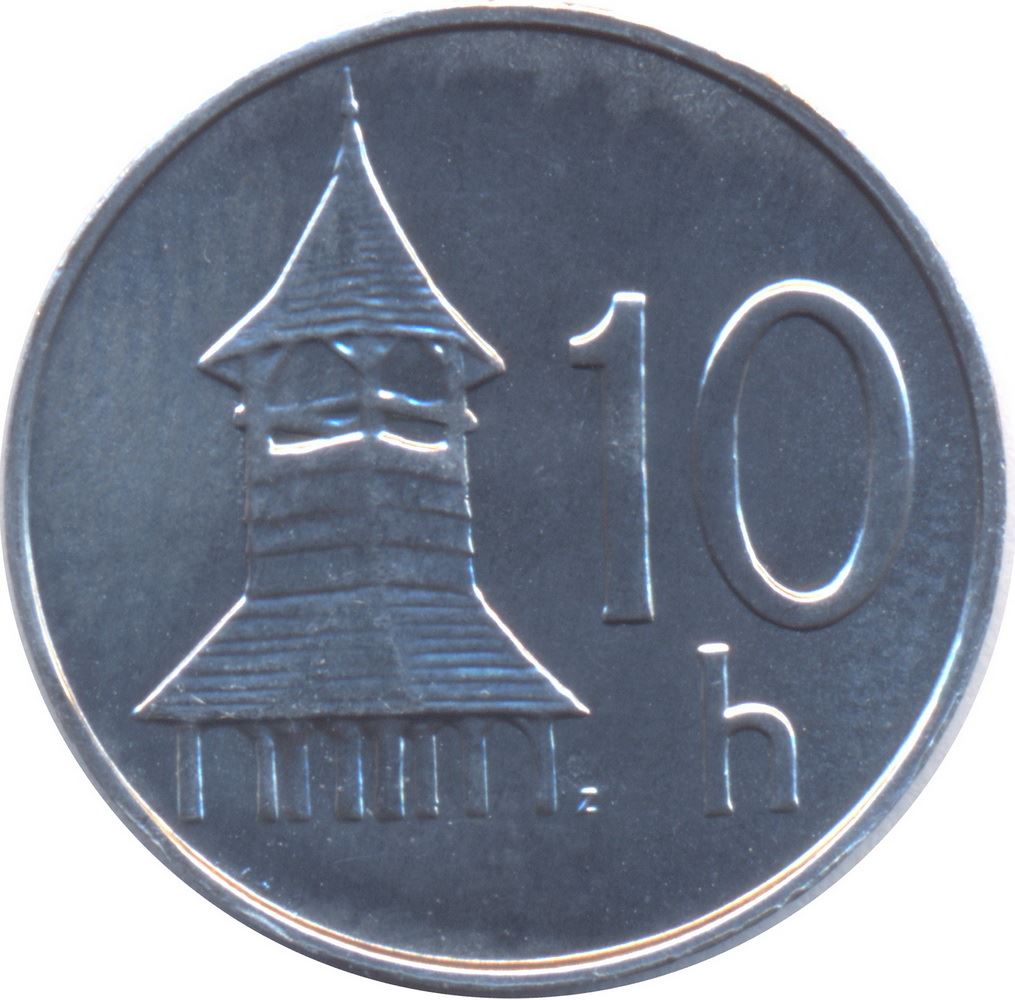 Slovakia | 10 Halierov Coin | Wooden Belfry | Slovak Shield | Km:17 | 1993 - 2003