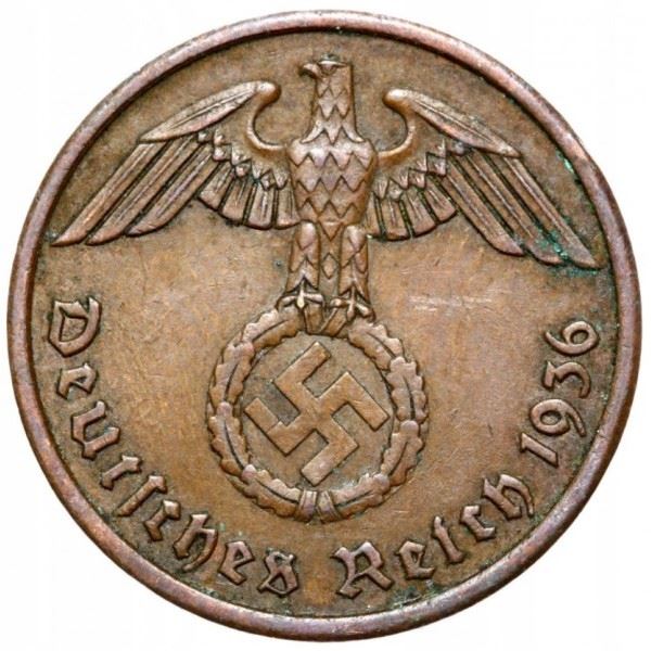 Tredje Rige Tysklands 2 Reichspfennig Mønt | KM90 | 1936 - 1940
