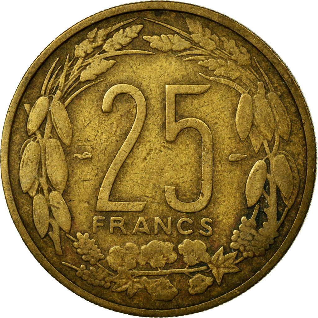 French Equatorial Africa | 25 Francs Coin | Antelope | Crops | Wreath | Km:12 | 1958