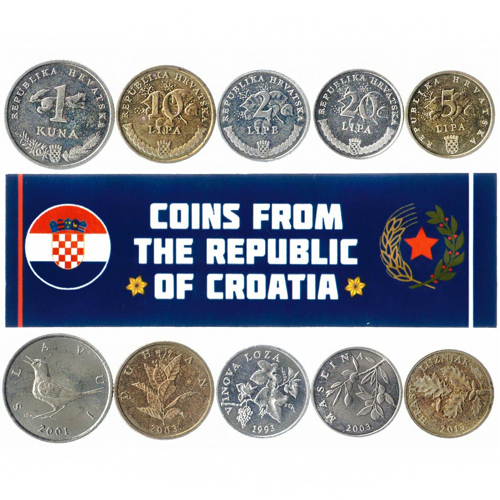 5 Mixed Coins From Croatia | 5 Lipa - 1 Kuna | 1993 - 2022