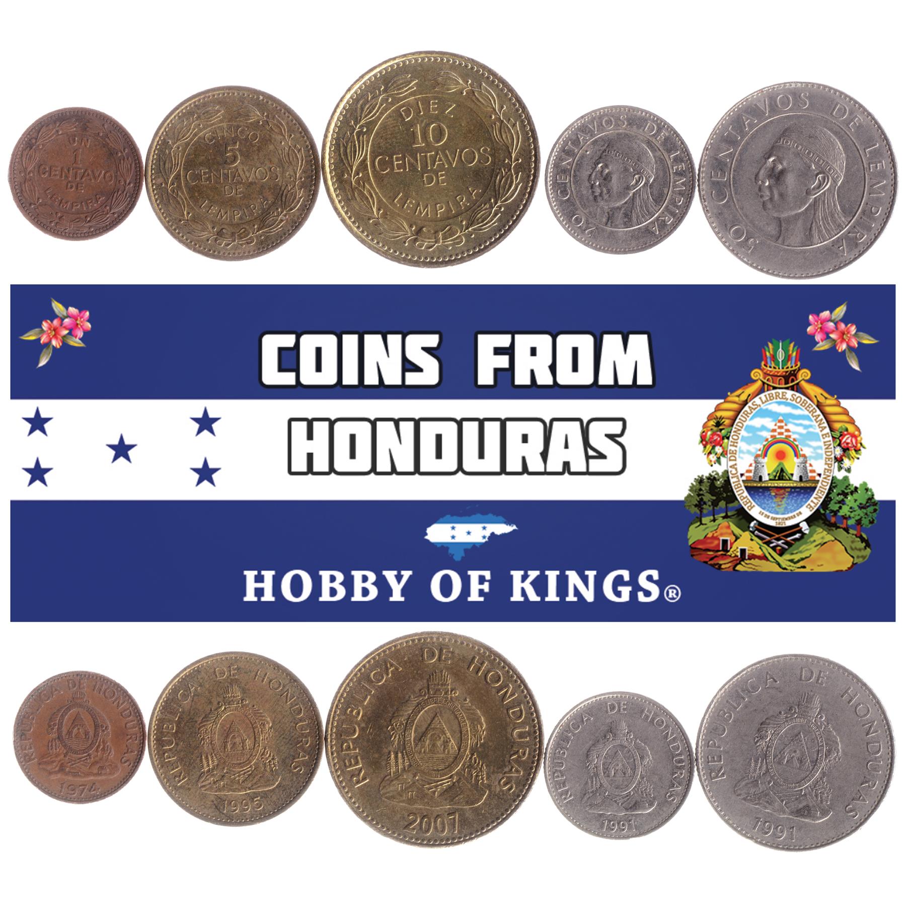 5 Mixed Coins From Honduras | 1 - 50 Centavos | 1974 - 2016