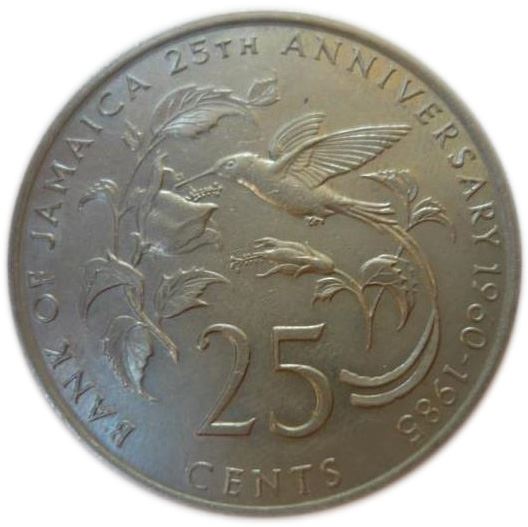Jamaica Coin | 25 Cents Coin | Streamer Tailed Hummingbird | KM154 | 1985