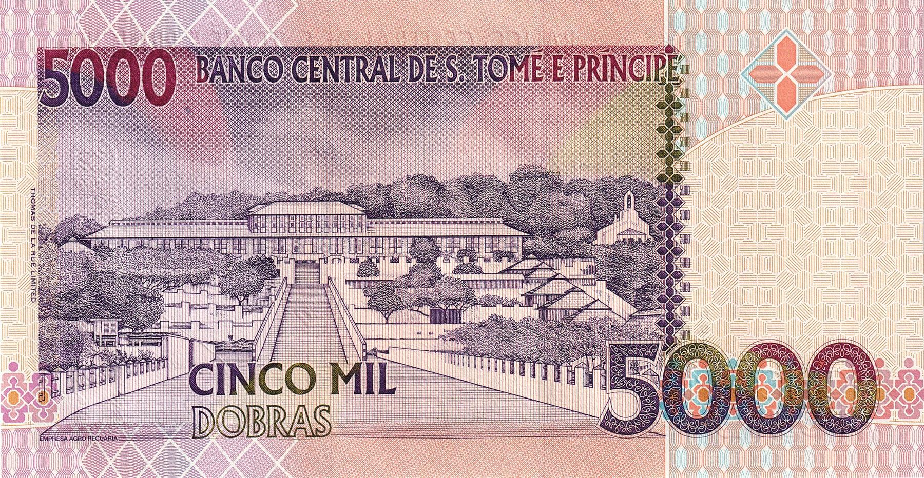 Sao Tome And Principe | 5000 Dobras Banknote | 1996 - 2013 | Papa Figo Bird | Rei Amador | Former Hospital
