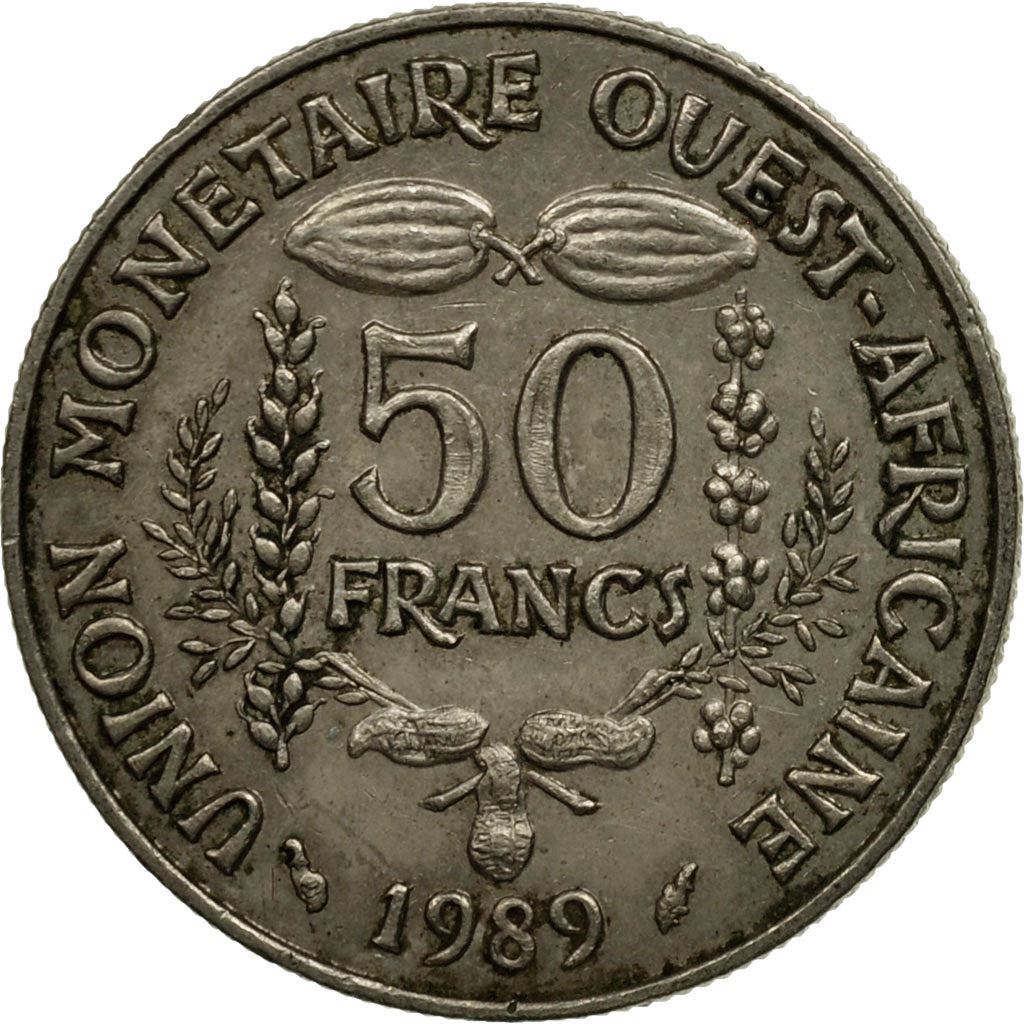 Western African States | 50 Francs Cfa Coin | Emblem of Central Bank | Beans | Grains | Nuts | Km:6 | 1972 - 2011