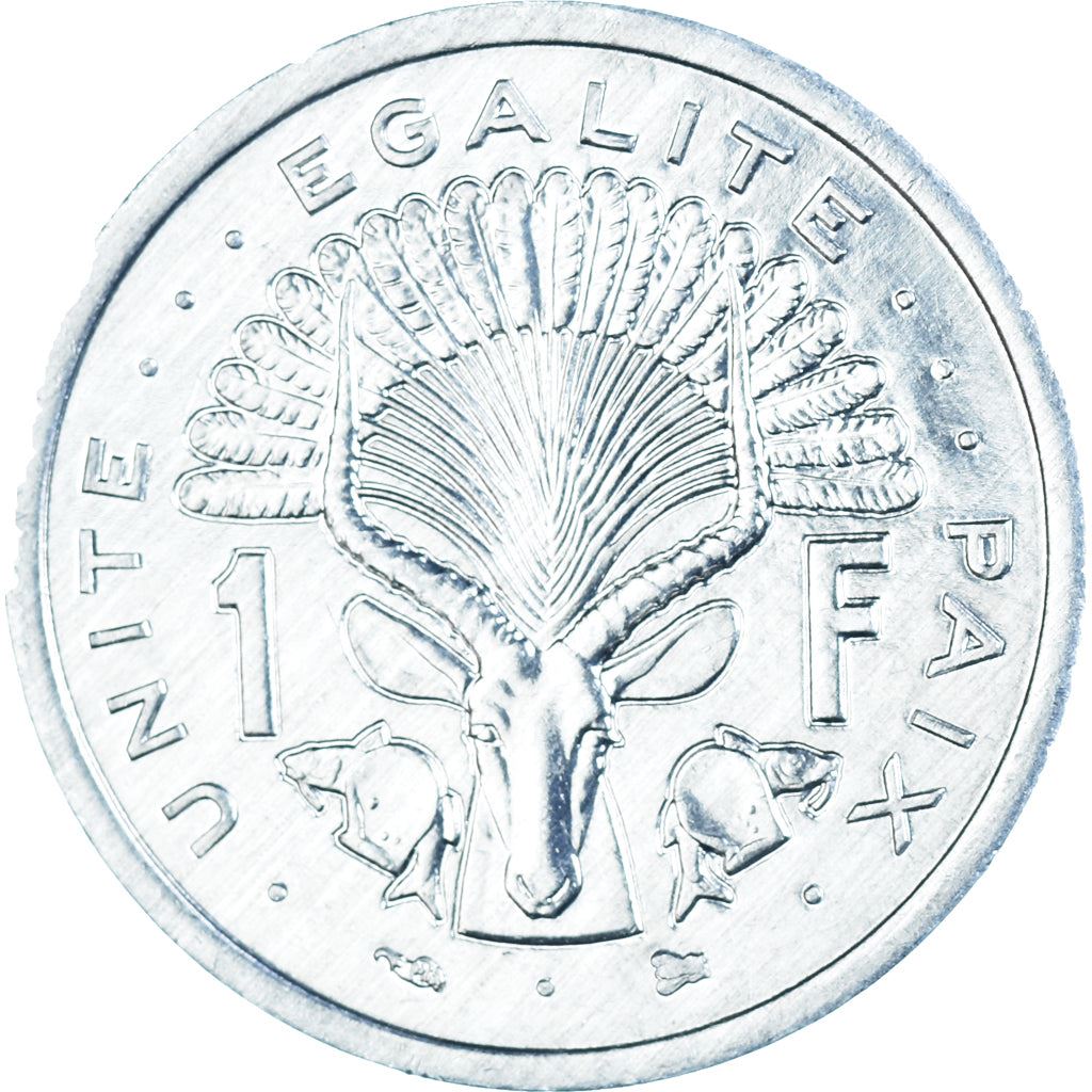 Djibouti | 1 Franc Coin | Knife | Spear | Shield | Waterbuck | Km:20 | 1977 - 1999