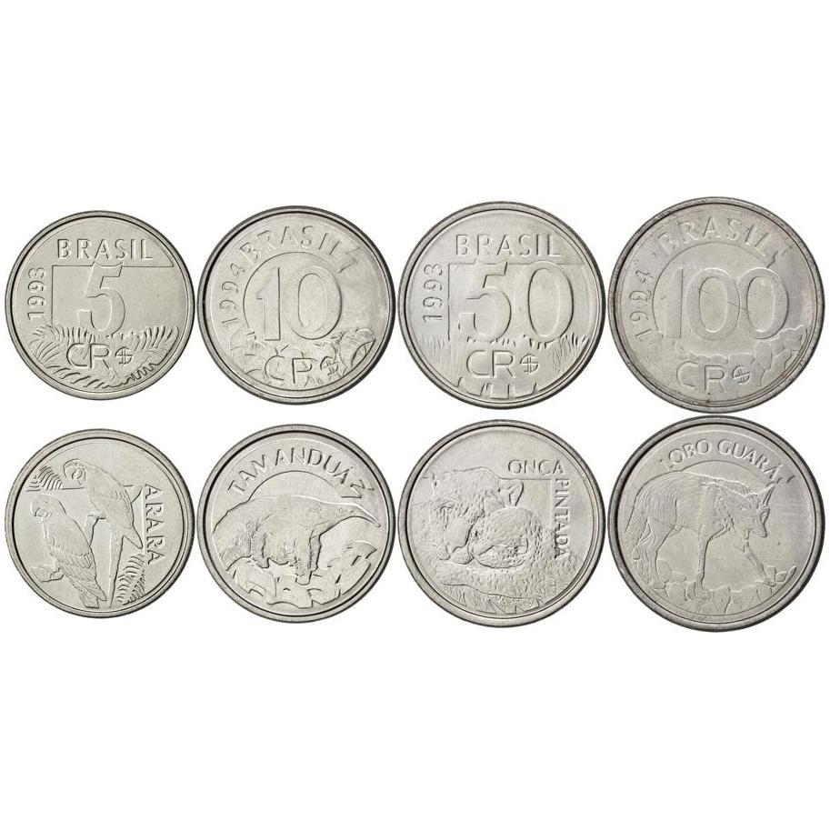 Brazil | 4 Coin Set | 5 Cruzeiros 10 Cruzeiros 50 Cruzeiros 100 Cruzeiros Reais | 1993 - 1994