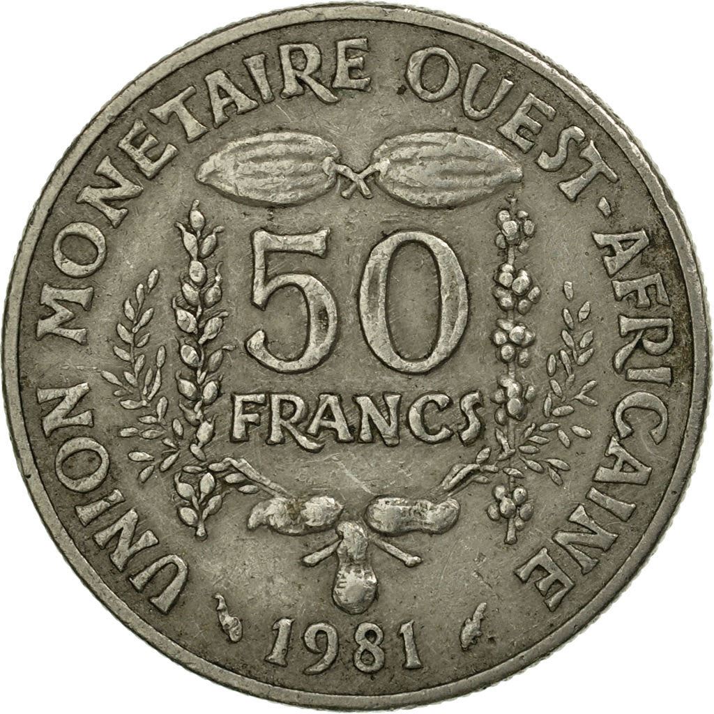 Western African States | 50 Francs Cfa Coin | Emblem of Central Bank | Beans | Grains | Nuts | Km:6 | 1972 - 2011