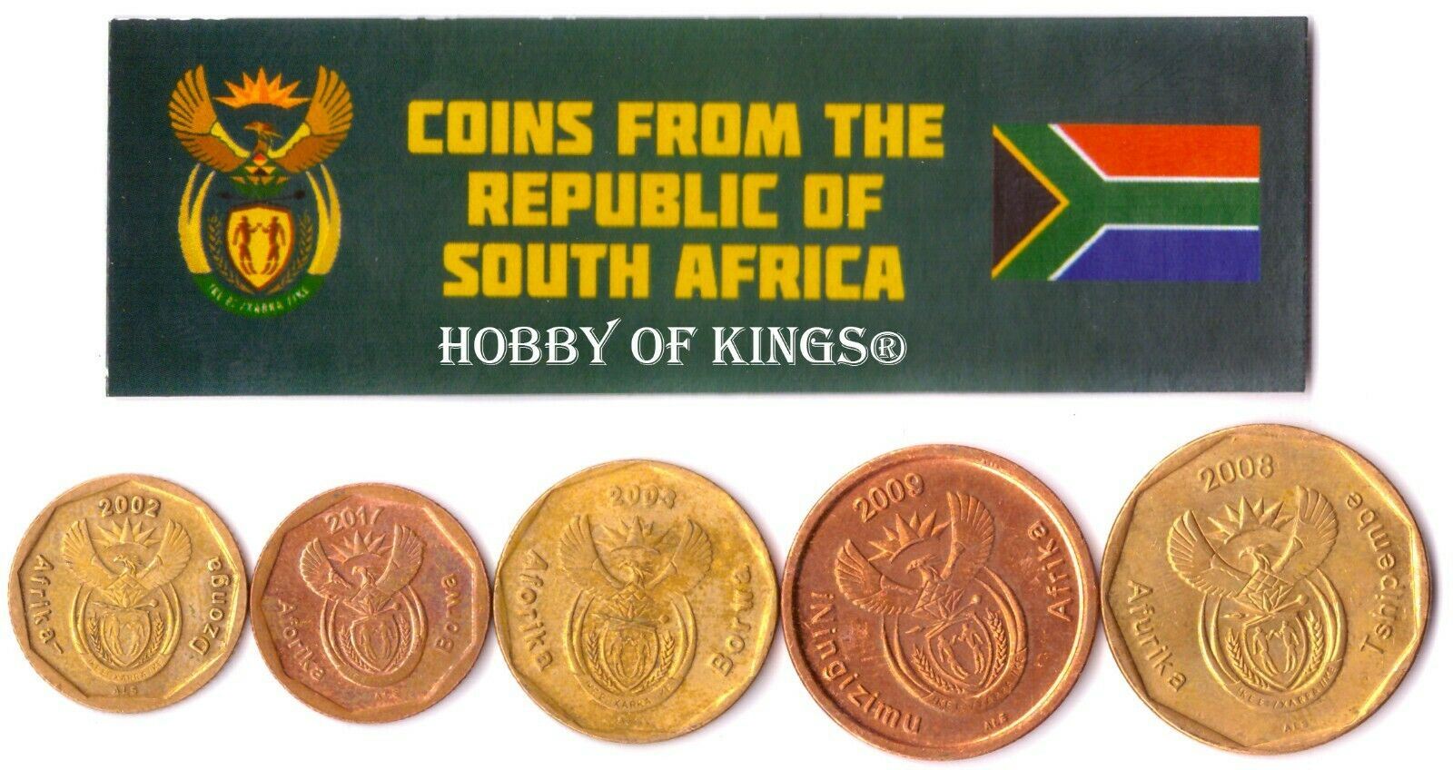 5 Mixed Coins From South Africa | 5 Cents - 1 Rand | 1990 - 2009