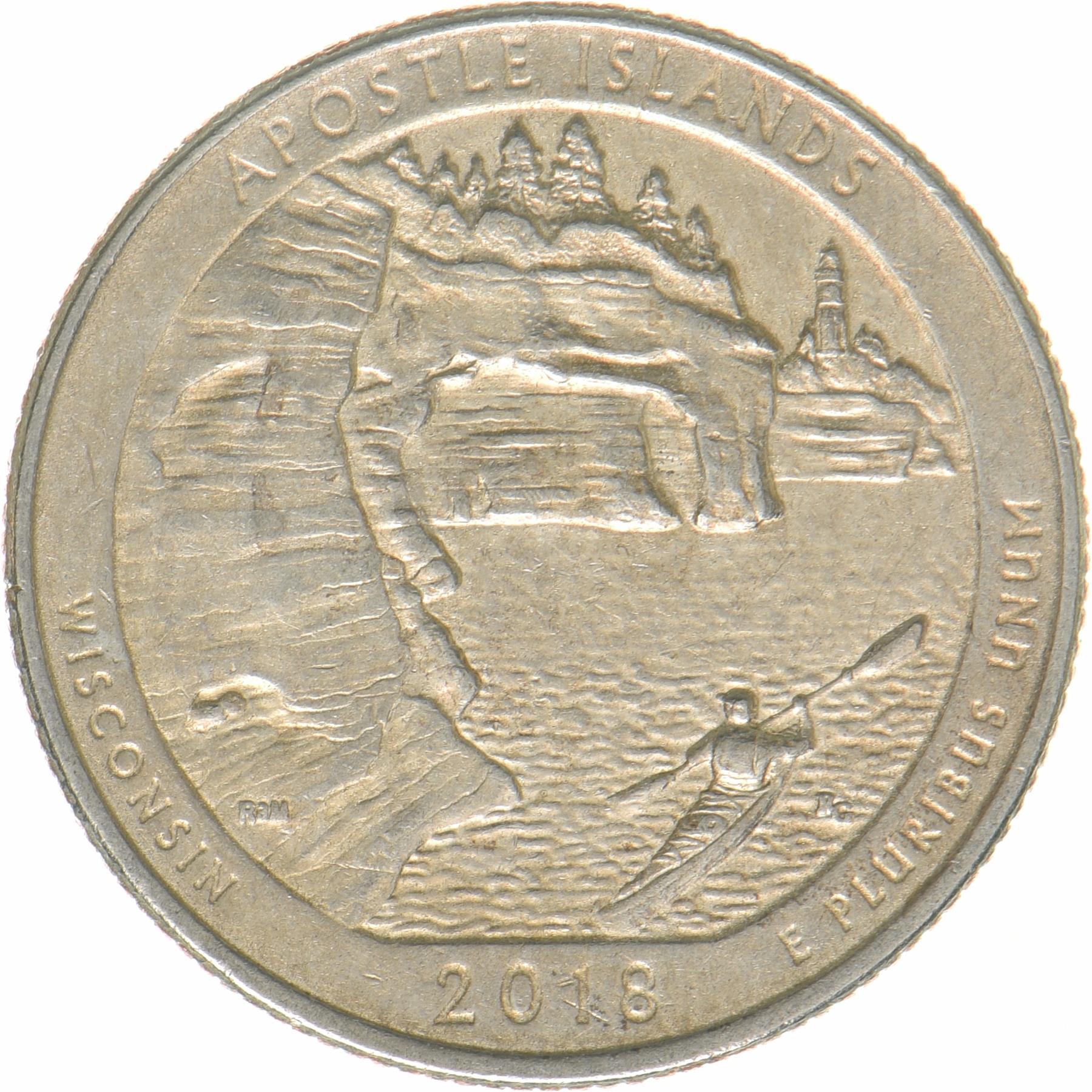 United States | ¼ Dollar Coin | Apostle Islands National Lakeshore, Wisconsin | Sea caves | Copper-nickel clad copper | KM:670 | 2018