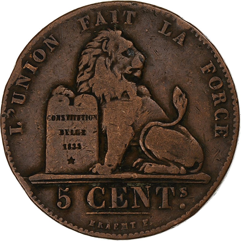 Belgium | 5 Centimes Coin | Cat or feline | Léopold I | Copper | KM:5.1 | 1833-1860