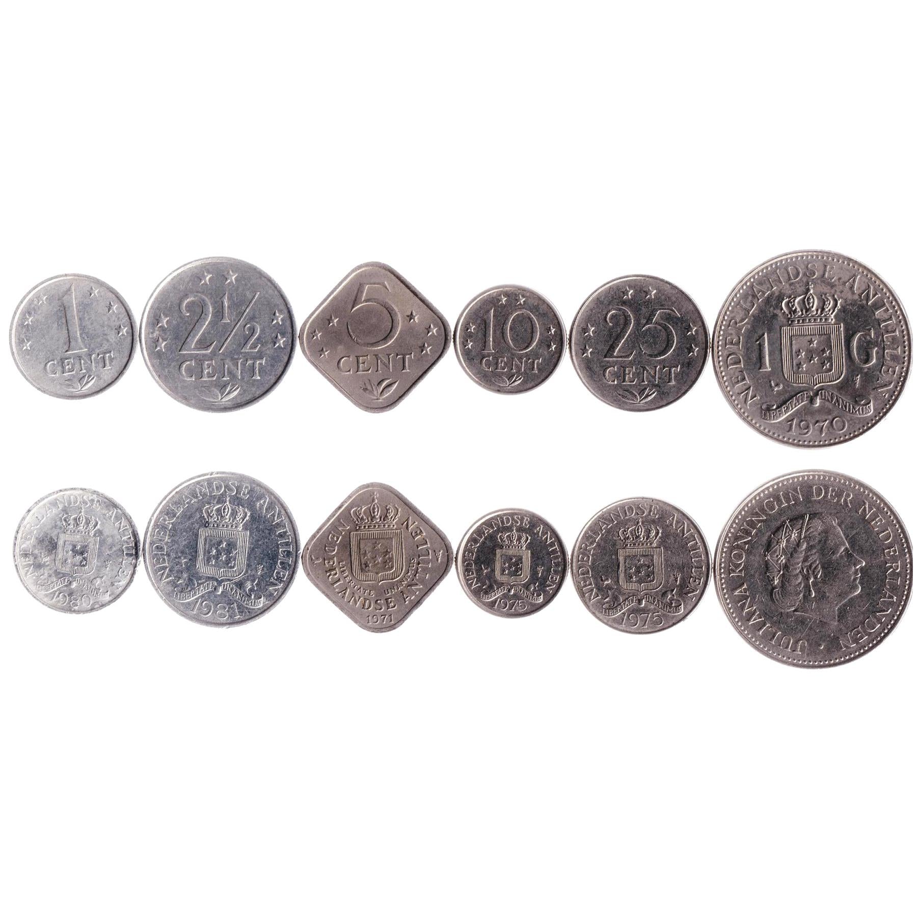 Netherlands Antillean 6 Coin Set 1 2½ 5 10 25 Cents 1 Gulden | Juliana | Netherlands Antilles | 1970 - 1980