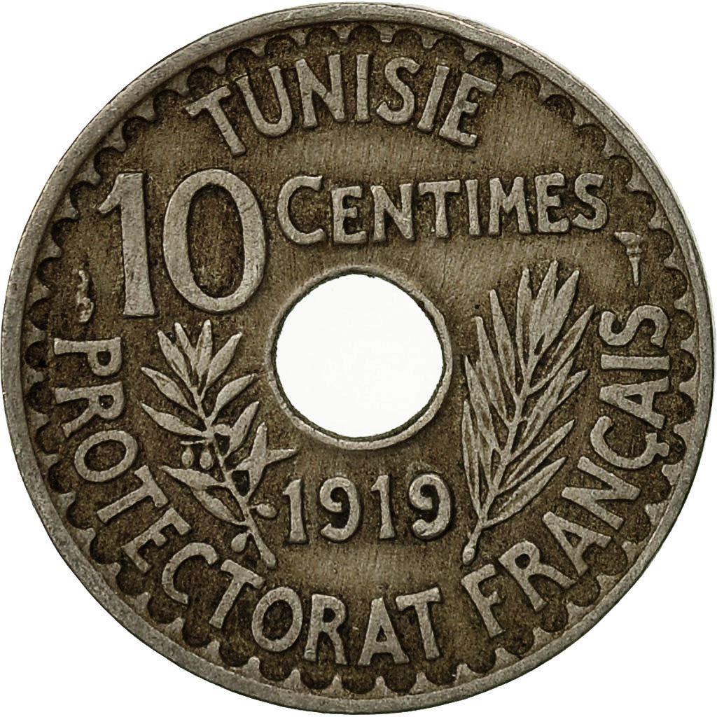 Tunisia 10 Centimes Coin | Muhammad V | KM243 | 1918 - 1920