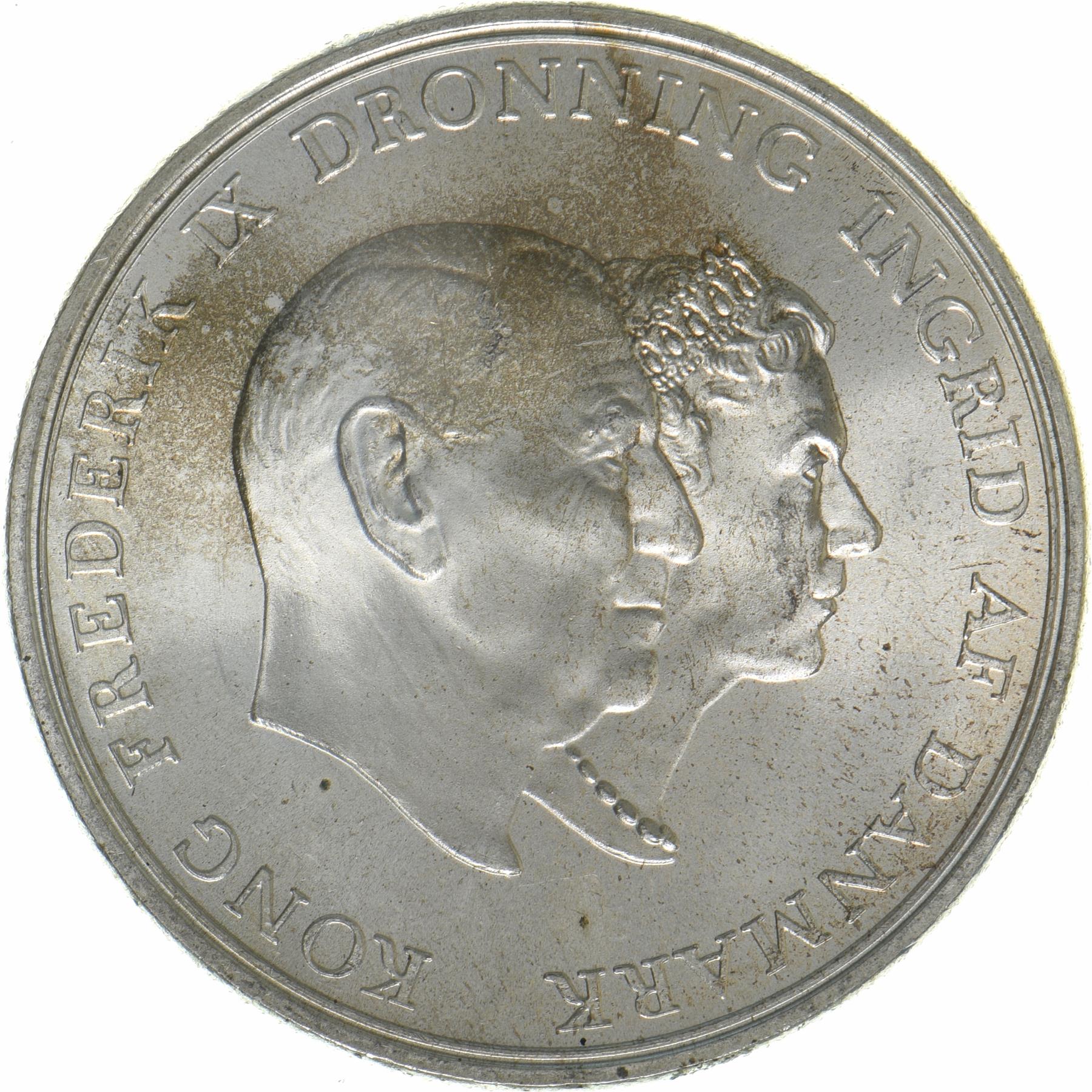 Denmark | 5 Kroner Coin | Silver | Silver Wedding Anniversary | KM:852 | 1960