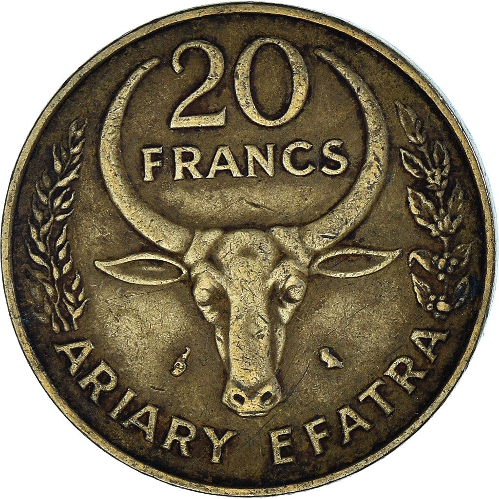 Madagascar | 20 Francs / 4 Ariary Coin | Zebu | Cotton | Km:12 | 1970 - 1989