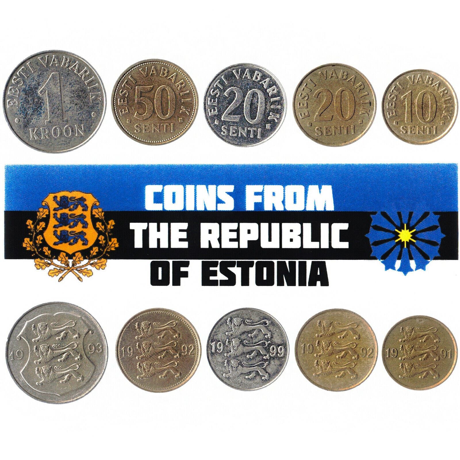 Hobby Of Kings Different Coins - Old Collectible Estonian Foreign Currency For Collecting Book - Unique Commemorative World Money Sets - Gifts For Collectors - Collection Of 5