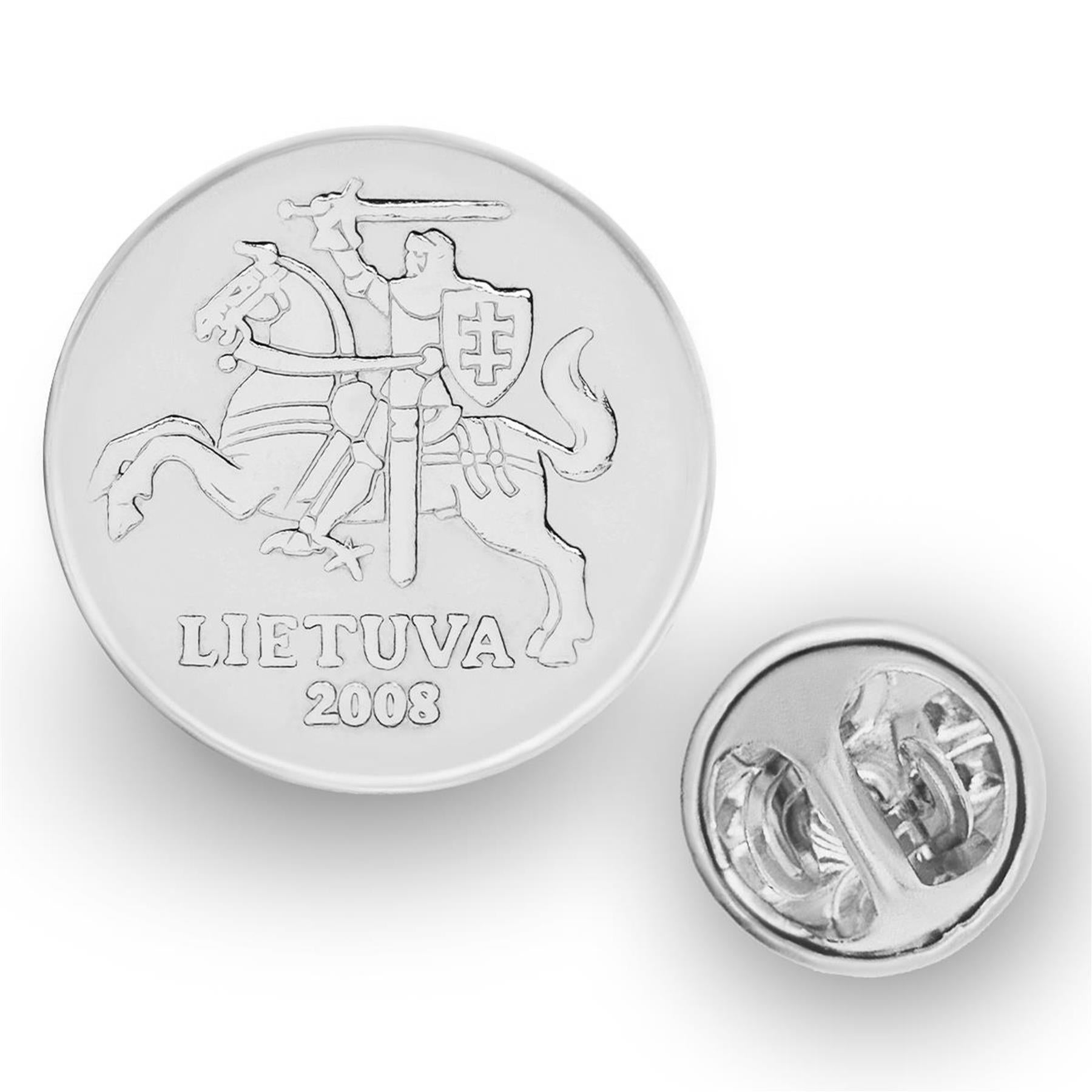 Lithuanian Coin Pin Brooch Badge | Butterfly Clutch Fastener | Genuine 20 Centu | LTU107 | Rhodium Plated | 1997 - 2014