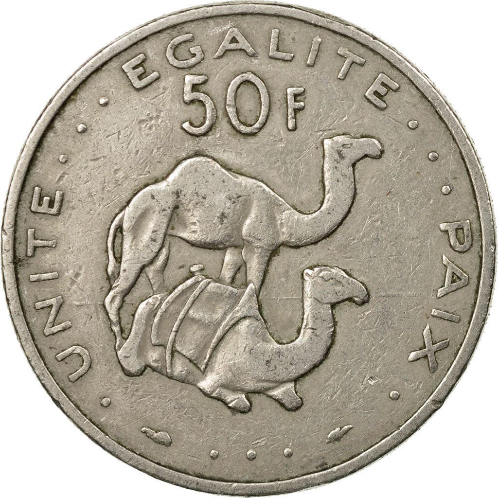 Djibouti | 50 Francs Coin | Knife | Spear | Shield | Dromedary Camels | Km:25 | 1977 - 2017