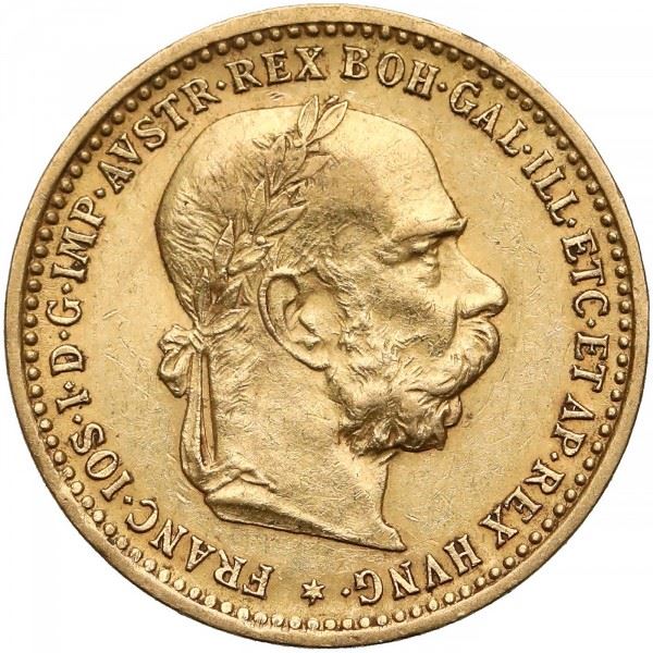 Austrian Empire | 10 Corona Coin | Emperor Francis Joseph I | Imperial Eagle | Habsburg-Lorraine Shield | Km:2805 | 1896 - 1906