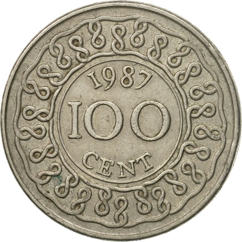 Suriname | 100 Cents Coin | Wreath | Natives | Km:23 | 1987 - 2017