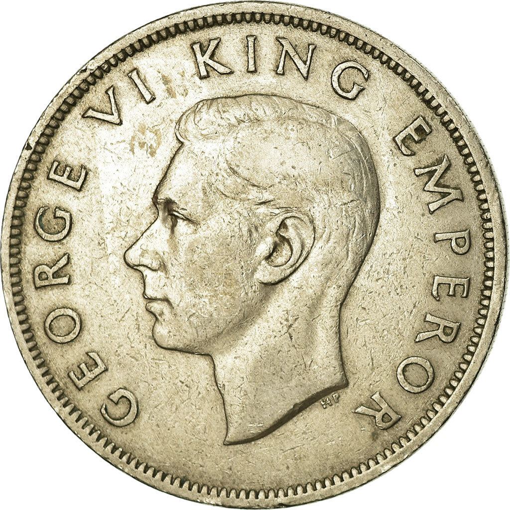 New Zealand | 1/2 Crown Coin | George VI | Crowned Shield | Maori Ornaments | Km:11A | 1947