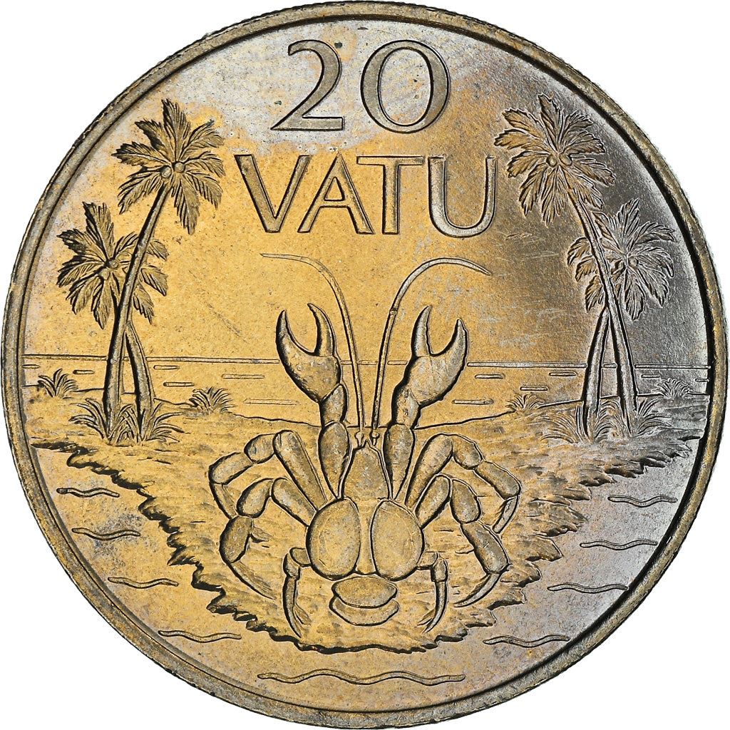 Vanuatu | 20 Vatu Coin | Melanesian Warrior | Coconut Crab | Km:7 | 1983 - 2010