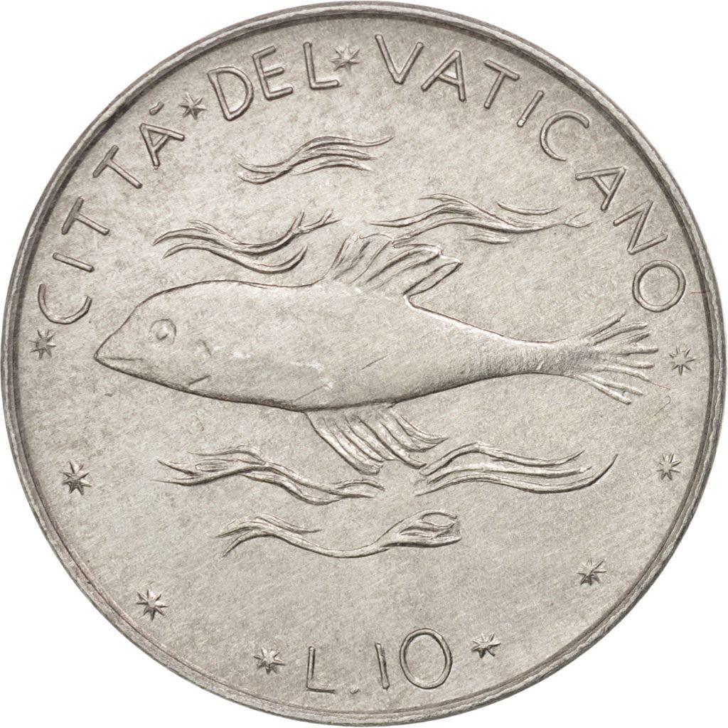 Vatican City | 10 Lire Coin | Paul VI | Km:119 | 1970 - 1977