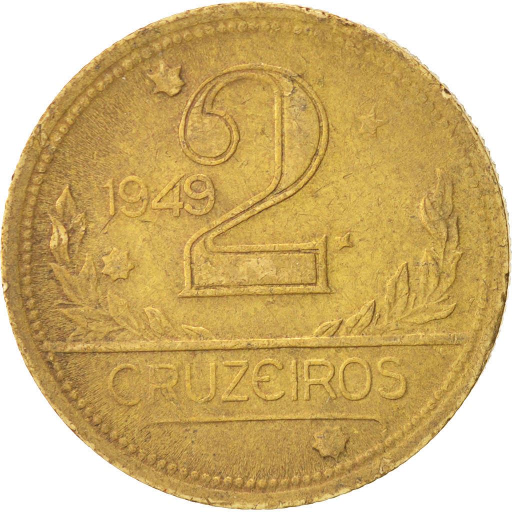 Brazil | 2 Cruzeiros Coin | Map of Brazil | Km:559 | 1942 - 1956