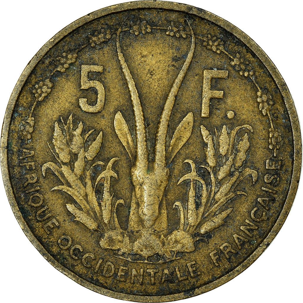 French West Africa | 5 Francs Coin | Marianne | Gazelle | Maize | Km:5 | 1956