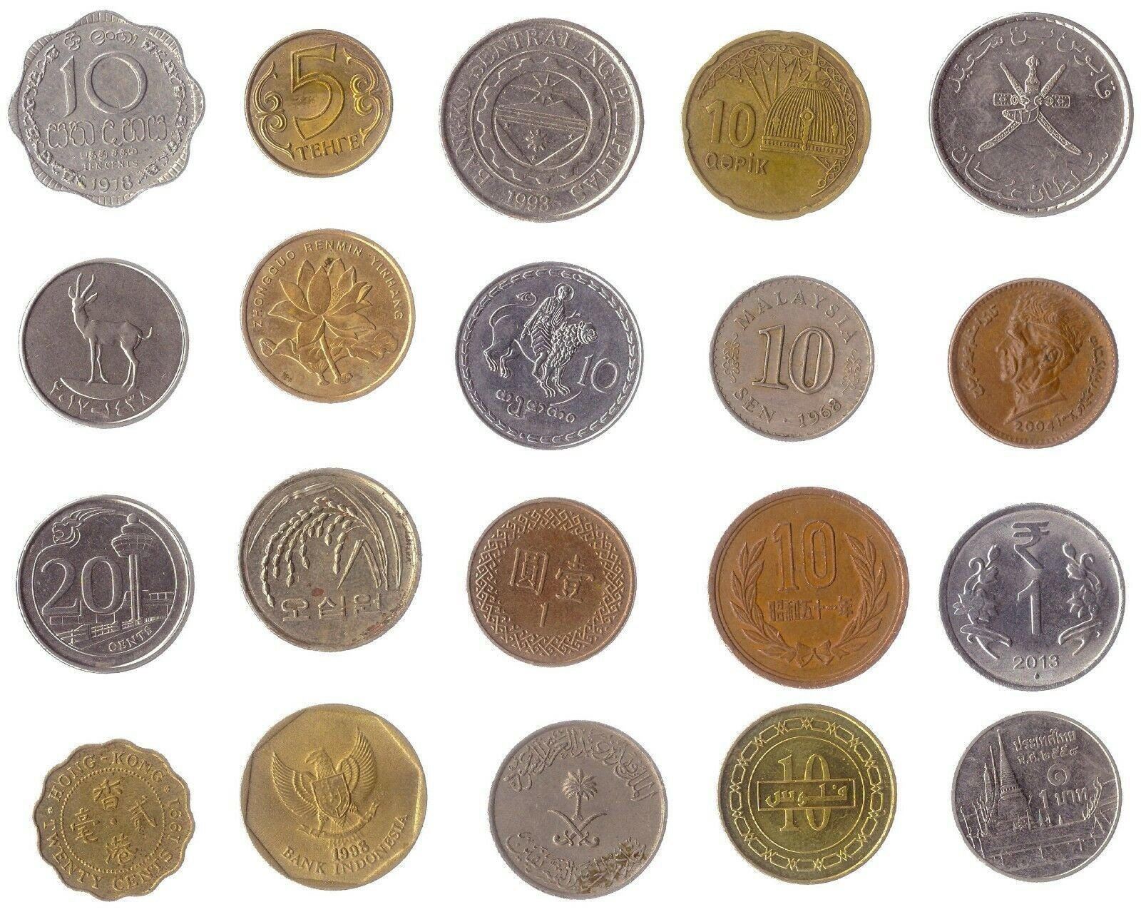 Asian Coin Mix - 5, 10, 20, 30, 50, 100 Different Coins - Real Currency from Japan, China, India & More - Wildlife, Temples, Scripts & Symbols - Collector’s World Set