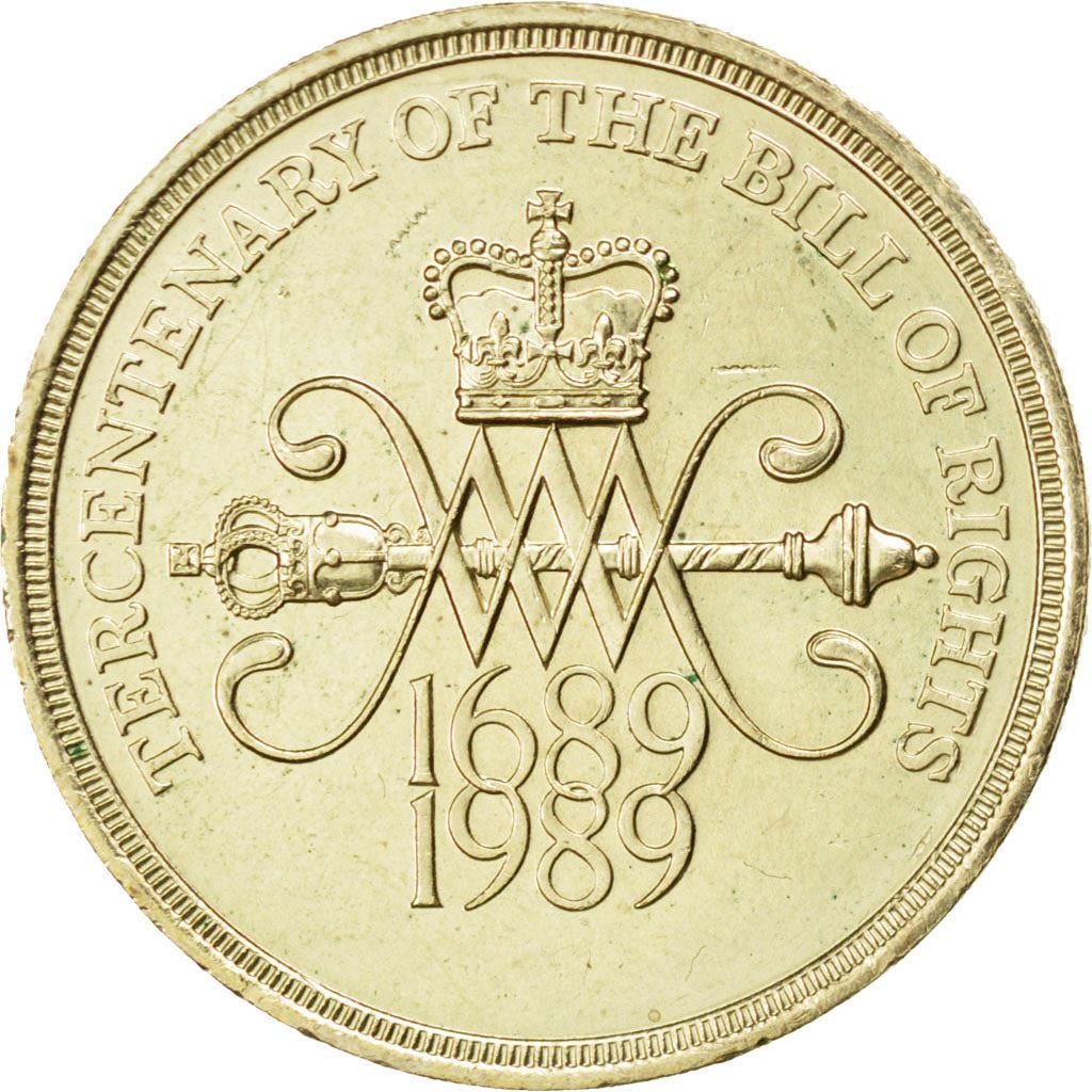 Moneta da 2 Sterline del Regno Unito | Gran Bretagna | Ritratto n. 3 della Regina Elisabetta II | Dichiarazione dei Diritti | 1989