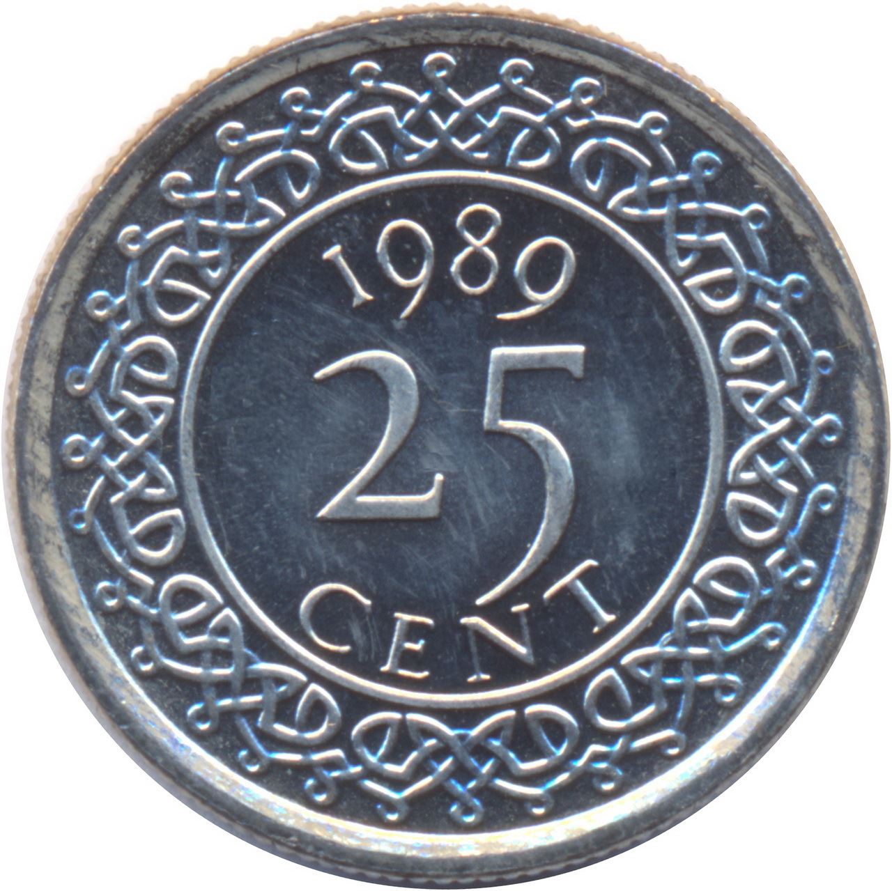 Suriname | 25 Cents Coin | Natives | Wreath | Km:14 | 1987 - 2017