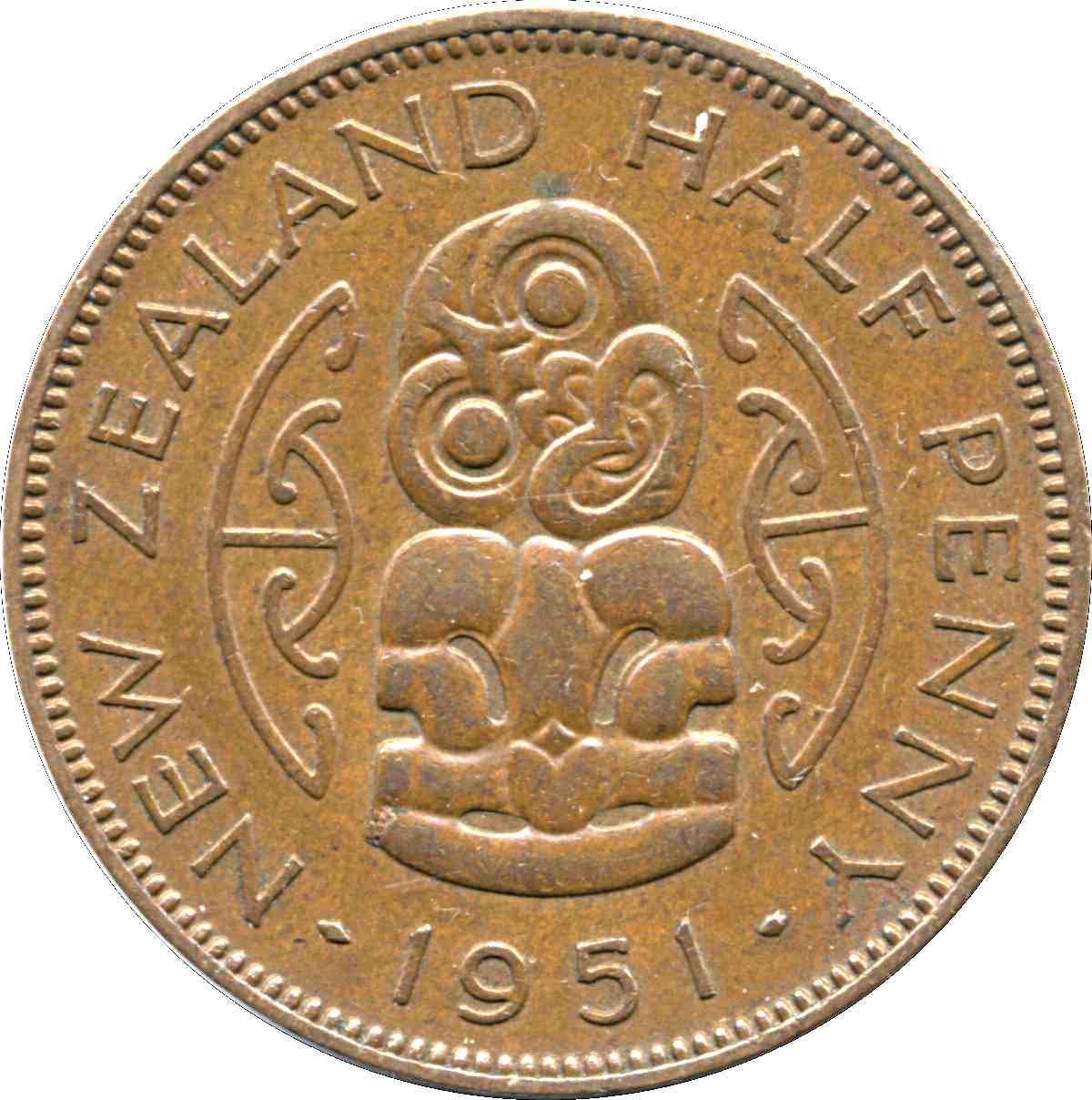 New Zealand | 1/2 Penny Coin | George VI | Hei-Tiki Pendant | Km:20 | 1949 - 1952